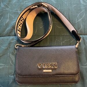 GUESS Black Textured Crossbody with Branded Strap